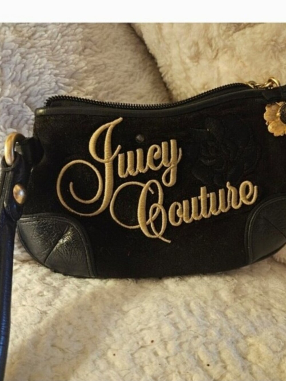 Juicy Couture Black Velvet Wristlet with Gold Logo